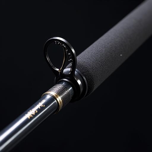 The handle and first guide of a dark Major Craft Crostage fishing rod.